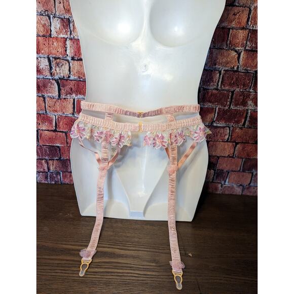 For Love & lemons Bloom Lace Garter Belt Neon Floral size xxs - Picture 2 of 5